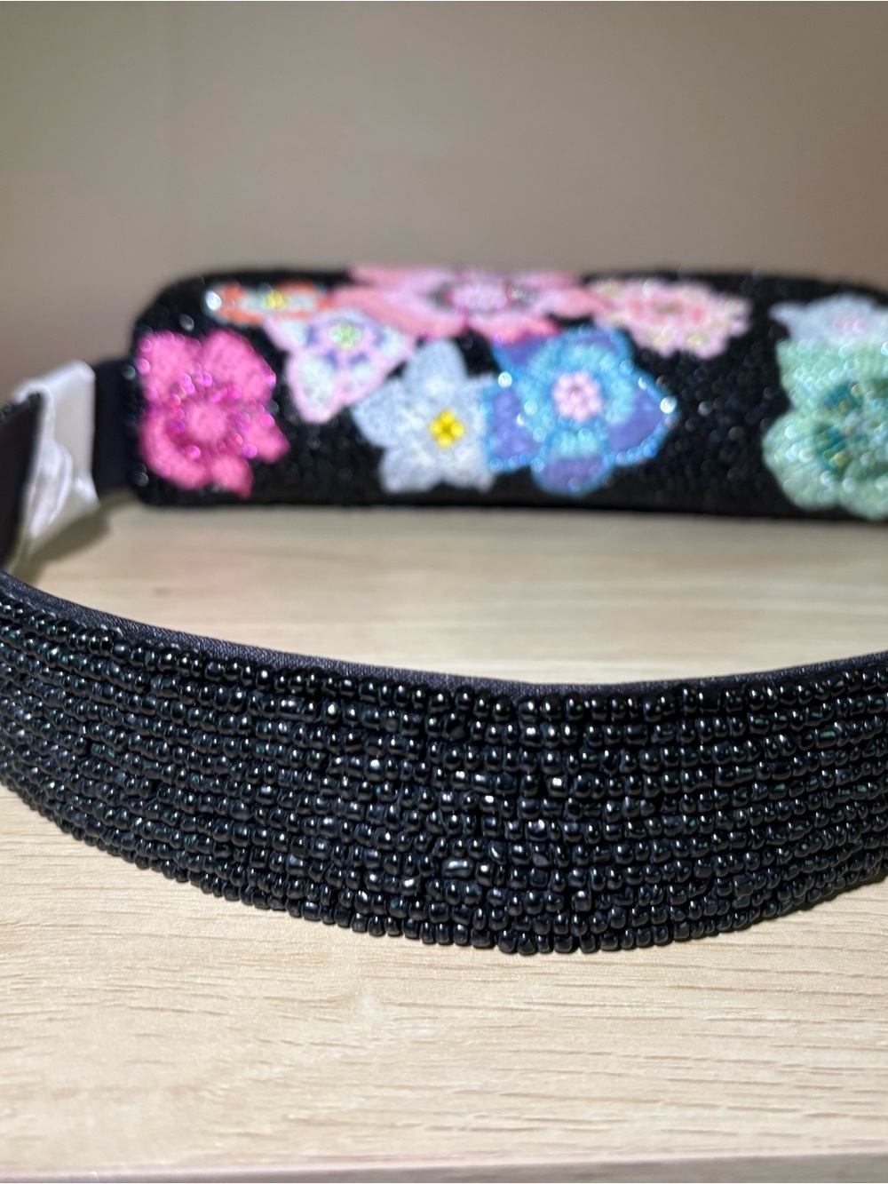 Beaded Floral Shoulder Bag - Black with Multicolor Flowers - Picture 7 of 7